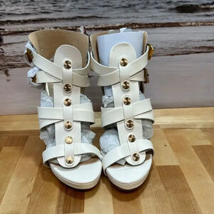 Scene Weaver White Strappy Heels NIB SZ 8
